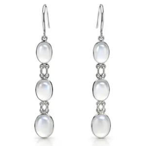 Silver Three Moonstone Earrings TJ-EP-0005 - 925 Silver - Ridhi Studio