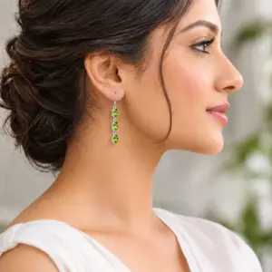 Silver Peridot Dangle Earrings TJ-EP-0001 Detail View - 925 Silver - Ridhi LK