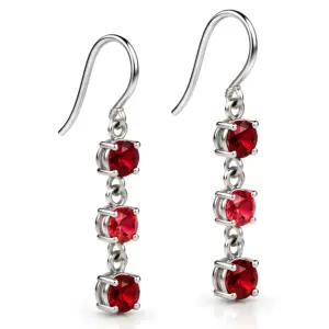 Silver Three Stone Garnet Hanging Earrings TJ-EP-0024 - 925 Silver - Ridhi Design Studio