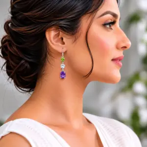 Silver Three Stone Earrings TJ-EP-0038 Detail View - 925 Silver - Ridhi LK