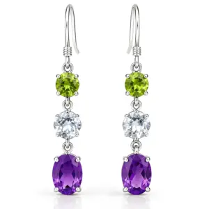 Silver Three Stone Hanging Earrings TJ-EP-0038 - 925 Silver - Ridhi Studio
