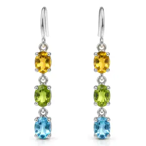 Three Stone Gemstone Hanging Earrings TJ-EP-0042 - 925 Silver - Ridhi Studio